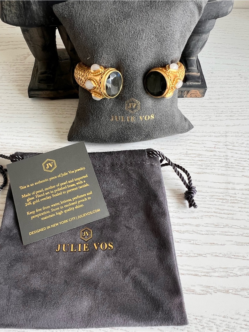 Julie Vos Gold Cuff Bracelets with Gray/Granite and White Stones